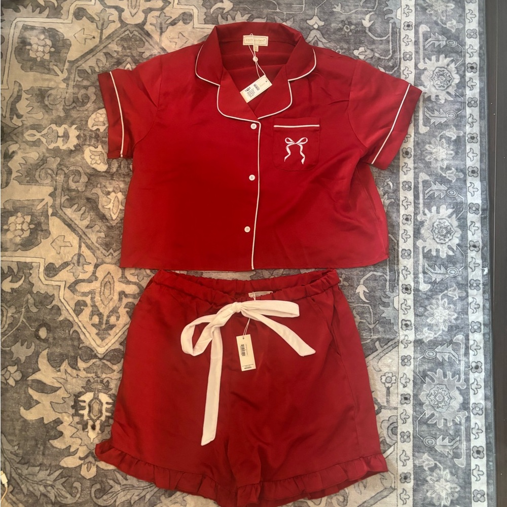Simply Southern Red Satin Pajama Set with White Trim